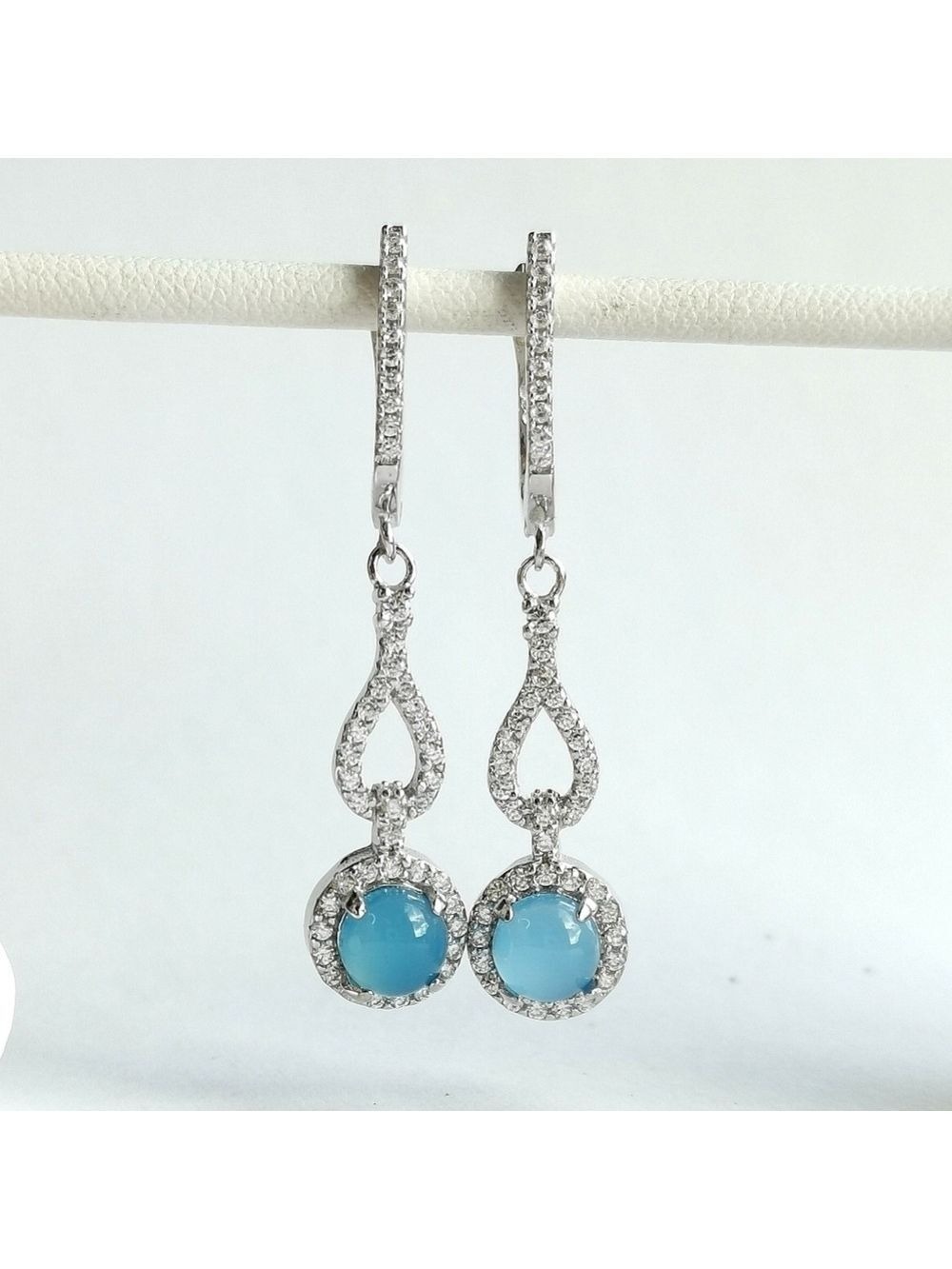 Blue Chalcedony CZ Halo Earrings sterling silver lever back